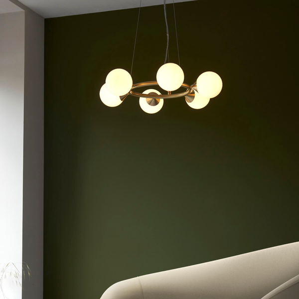 Kulista lampa wisząca do salonu L&-1106390 mosiądz biały