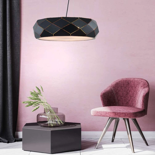 LAMPA wisząca REUS LP-8069/1P BK Light Prestige metalowa OPRAWA geometryczna zwis okrągły czarny