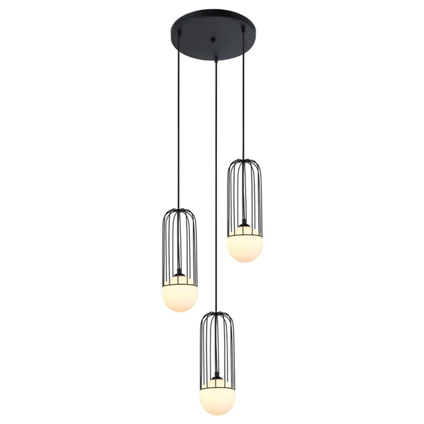Druciana LAMPA wisząca SIMON MDM-3938/3 BK Italux metalowa OPRAWA drut ZWIS kule balls KASKADA klatki loft czarne