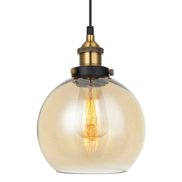 Wisząca LAMPA skandynawska CARDENA MDM-4330/1 GD+AMB Italux loftowa OPRAWA szklany ZWIS kula ball bursztynowy