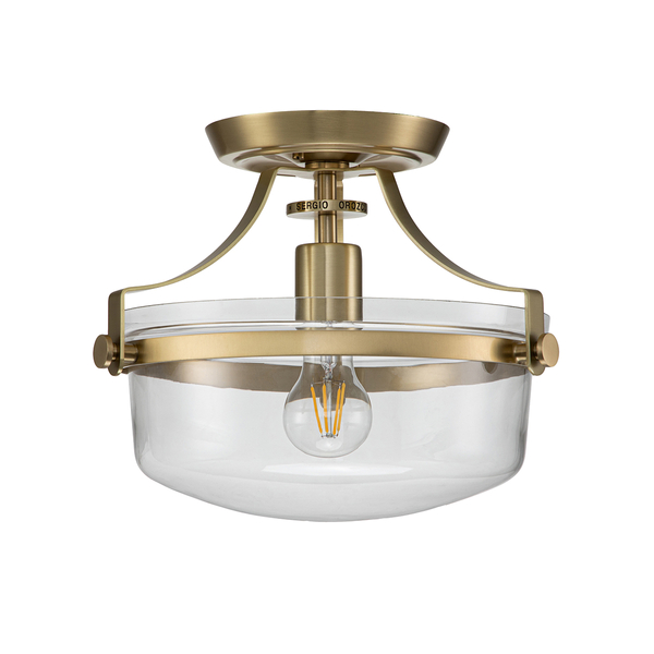 Rustykalna lampa sufitowa Penn Station QZ-PENN-STATION-F-BB Quoizel przezroczysta mosiądz