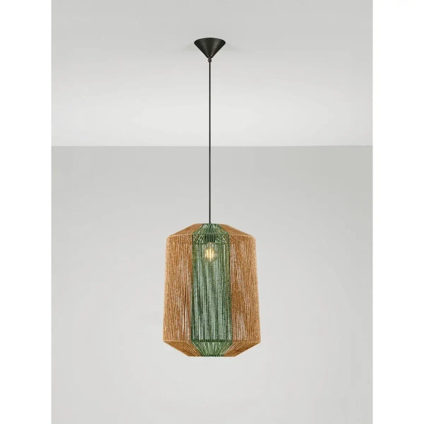 Skandynawska wisząca lampa SONVERA LE45347 do sypialni drewno-zieleń