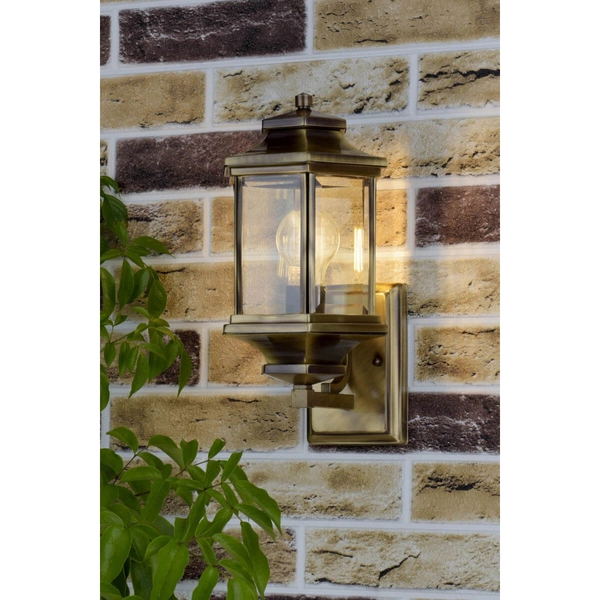Elewacyjna lampa ścienna Ladbroke LAD1675 IP44 retro mosiądz przezroczysty