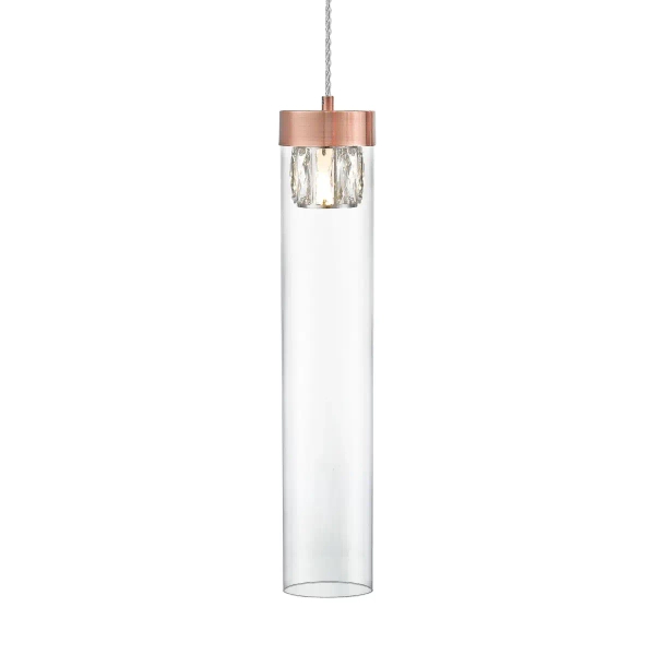 Szklana Lampa wisząca GEM P0389-01D-L7AC tuba przezroczysta miedziana