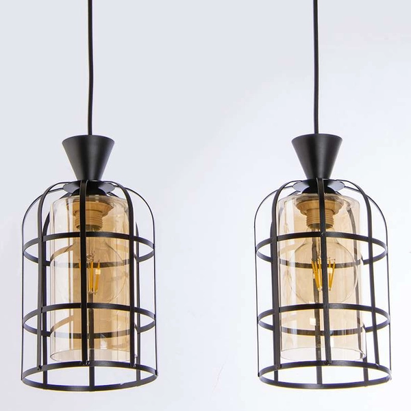 Wisząca lampa druciana VEN W-5007/2 BK industrialna czarny miodowy