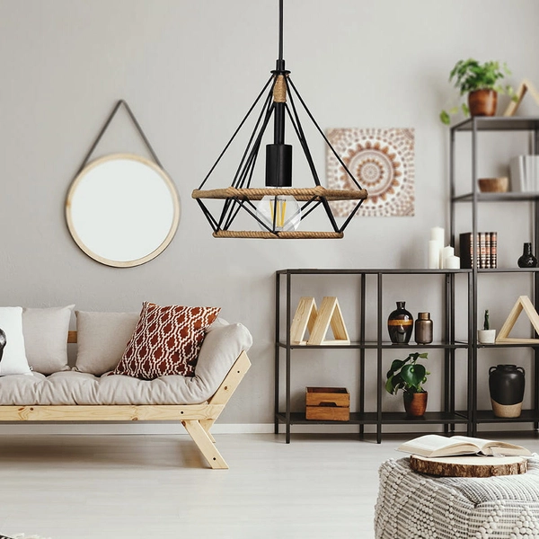 Druciana LAMPA wisząca BROXTON ROPE metalowa OPRAWA industrialny zwis liny czarne brązowe