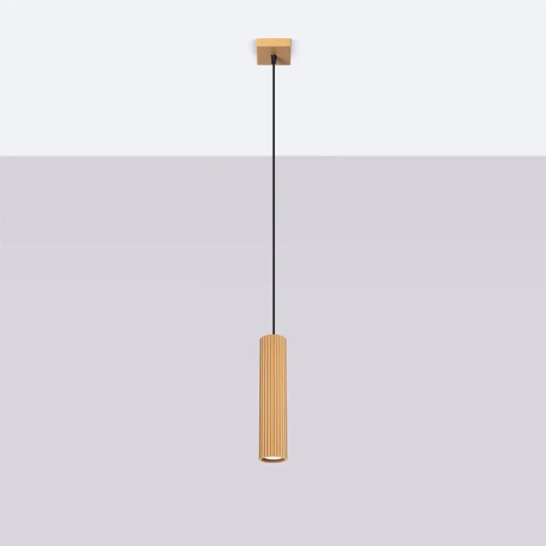 Podłużna lampa wisząca KARBON SL.1554 tubka ryflowana złota