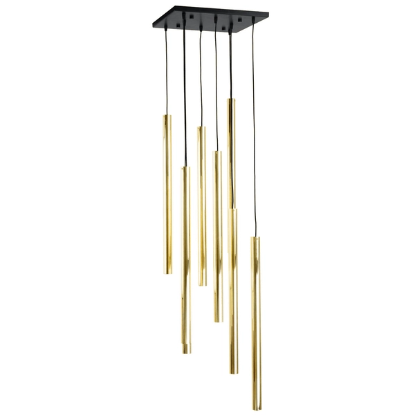 Lampa wisząca AKADI 0136 metalowa tuby zwis kaskada czarny złoty