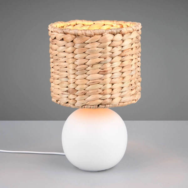Nocna lampka pleciona do sypialni VINA 518900101 ceramiczna biały drewniany