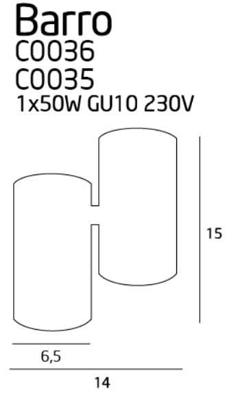 Lampa sufitowa BARRO C0036 tuba regulowany spot biała