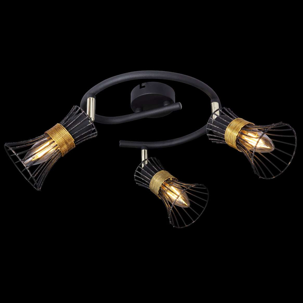 LAMPA sufitowa PURRA 54814-3 Globo metalowa OPRAWA plafon rustykalne klatki druciane czarne złote