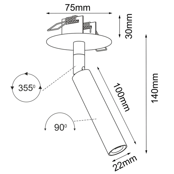 Reflektor podtynkowy Ace 3250 BROSline ruchomy metalowy czarny