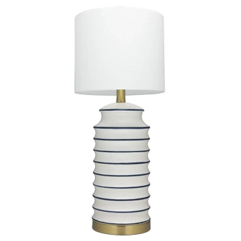 Lampka stołowa Coastal T01026BR-WH Cosmolight paski waza ceramiczna biały mosiądz