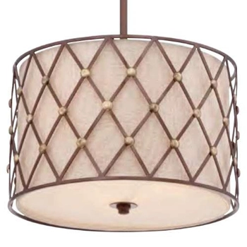 LAMPA wisząca QZ-BROWN-LATTICE-P-M Elstead QUOIZEL abażurowa OPRAWA okrągły ZWIS kratka beżowa mosiądz