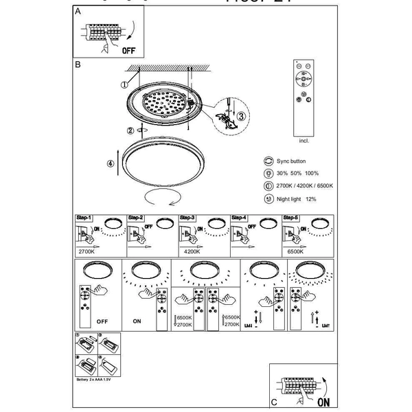 Okrągła LAMPA sufitowa SONNY 41587-18 Globo metalowy plafon LED 18W 3000K - 6000K do sypialni czarny