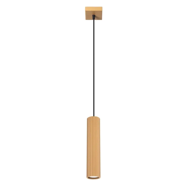 Podłużna lampa wisząca KARBON SL.1554 tubka ryflowana złota