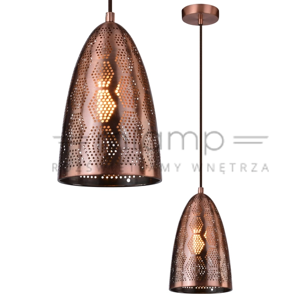 Orientalna lampa wisząca SFINKS 31-43313 kropla łezka z wzorkami miedziana
