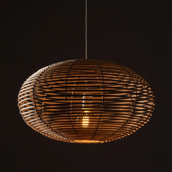 Drewniana lampa wisząca Rattan 11154 japandi cage siatka metalowa biała