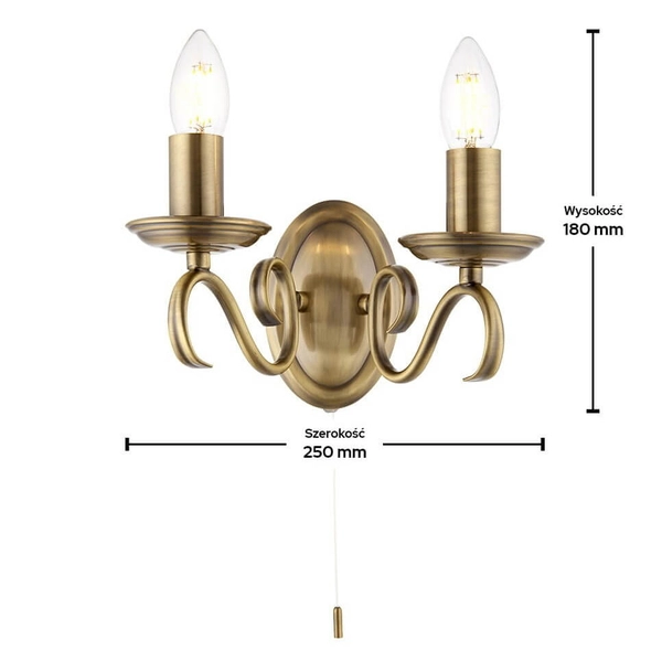 Podwójny kinkiet Bernice 2030-2AN Endon antyczny świeczniki mosiądz