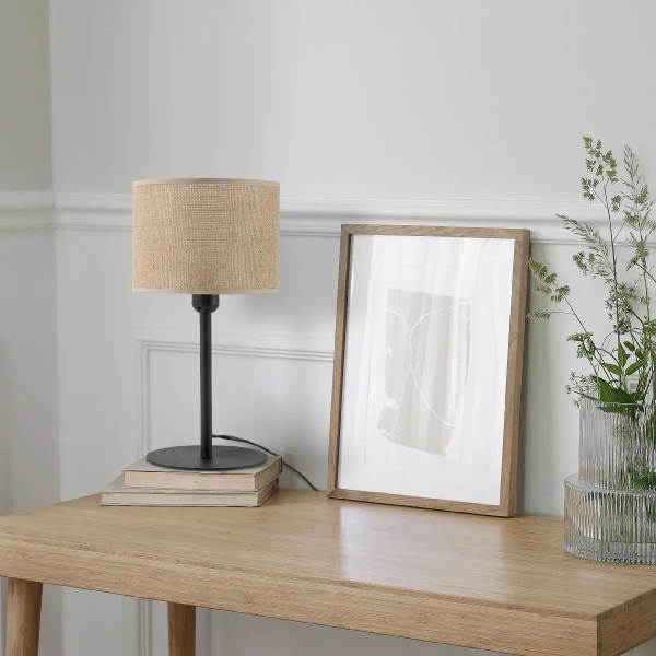 Stołowa lampa do salonu Juta 5552 tuba naturalna juta czarny