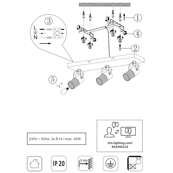 Plafon industrialny potrójny Tosh 804300332 Trio reflektorkowy czarny