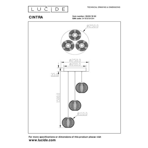 Lampa wisząca kule CINTRA 13499/13/60 LED 12,6W 2700K złoty przezroczysty