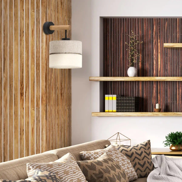 Skandynawska lampa ścienna Eco 5776 tuba sosna lniana beżowy