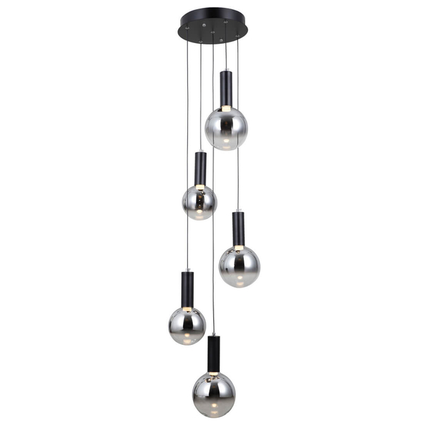 Wisząca lampa Strela PND-34378-5S-BK LED 125W 3000K czarny przydymiony