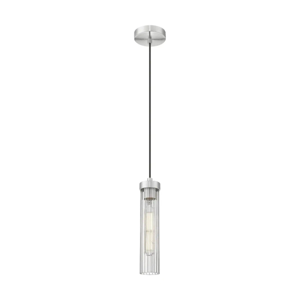 Podłużna lampa wisząca QUINCY nikiel satynowy szklany metalowy E27 do jadalni P01828NS