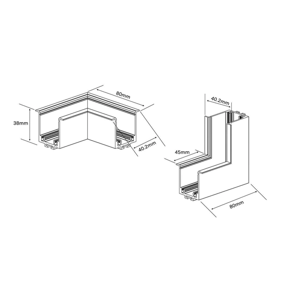Podtynkowy łącznik-L Magnetic LP-656-MAG SLIM L RS kąt BK czarny