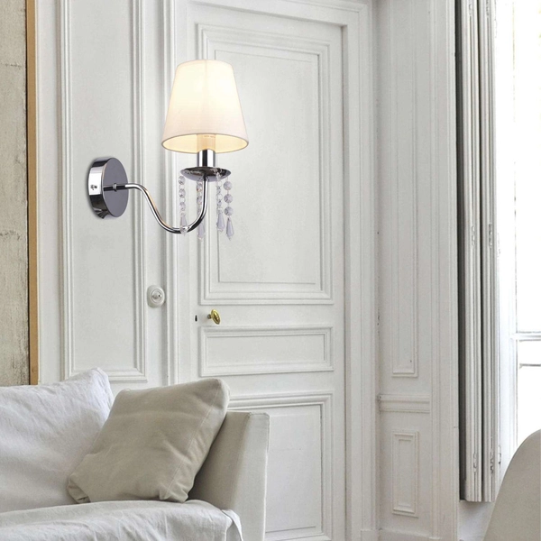 Lampa ścienna RUTI 21-58706 klasyczna abażurowa z kryształkami chrom beżowa