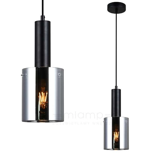 Wisząca LAMPA loftowa SARDO PND-5581-1-BK+SG Italux skandynawska OPRAWA szklany ZWIS okrągła tuba przydymiona czarna