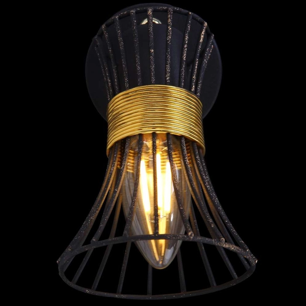 Rustykalna LAMPA ścienna PURRA 54814-1 Globo kinkiet OPRAWA metalowa klatka druciana czarna złota