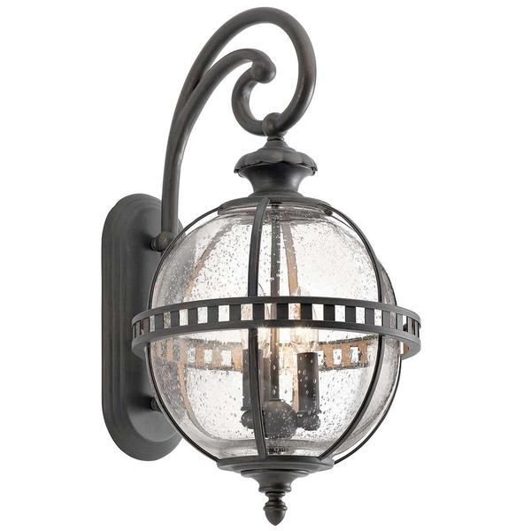 Rustykalna LAMPA elewacyjna Halleron KL-HALLERON-2M Elstead KICHLER ścienna OPRAWA industrialna outdoor IP44 czarna przezroczysta