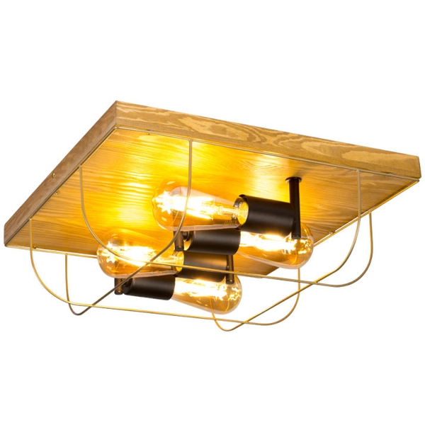Industrialna lampa sufitowa NETUNO 92014451 druciana retro drewno złota