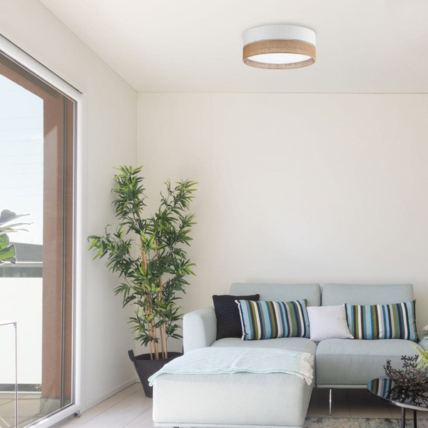 Okrągły plafon jutowy Linobianco 6577 TK Lighting z tkaniny brązowa biała