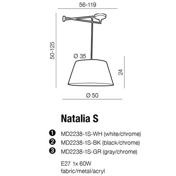 Kuchenna lampa wisząca Natalia nad wyspę chrom szara