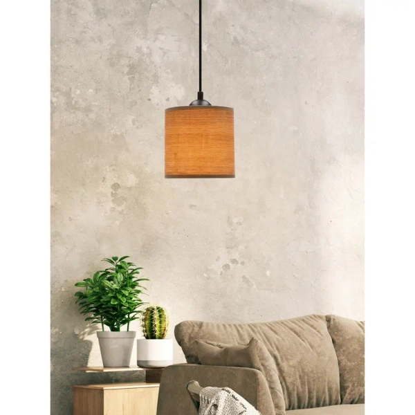Wisząca lampa nad stół LEGNO 31-18311 z tkaniny brązowa czarna