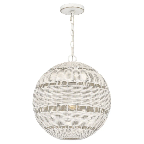 Kulista lampa wisząca Lindendale QZ-LINDENDALE-P-AWH okrągła rattan biały