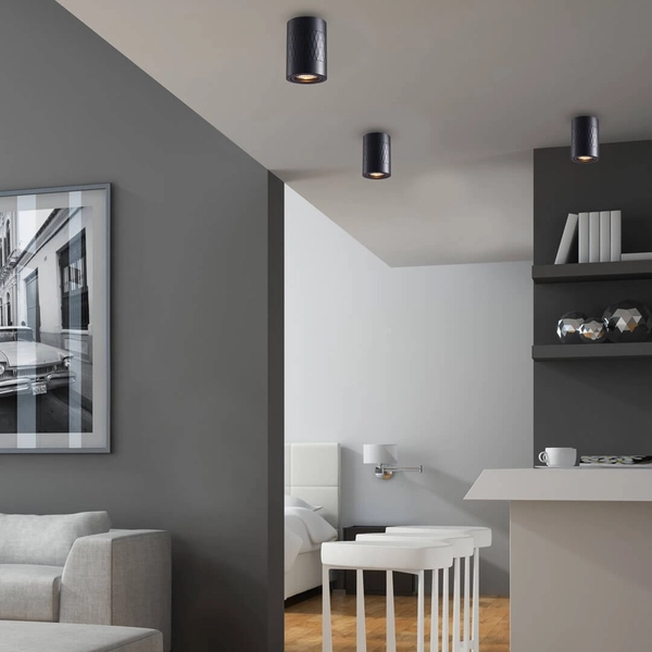 Okrągły downlight sufitowy ML7687 Bima czarna tuba pokojowa wzorki