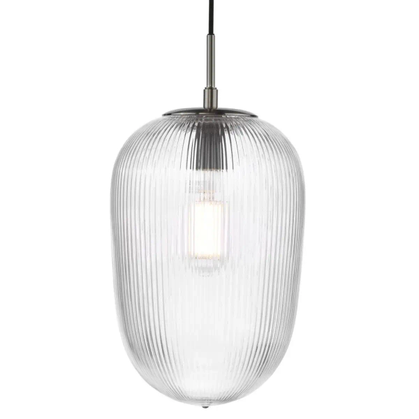 Ryflowana lampa wisząca Abrielle ABR0108 szklany owalny nikiel