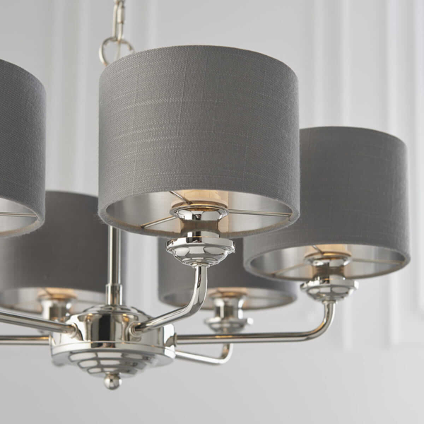 Wisząca lampa do salonu Highclere 94381 Endon z abażurami szara nikiel