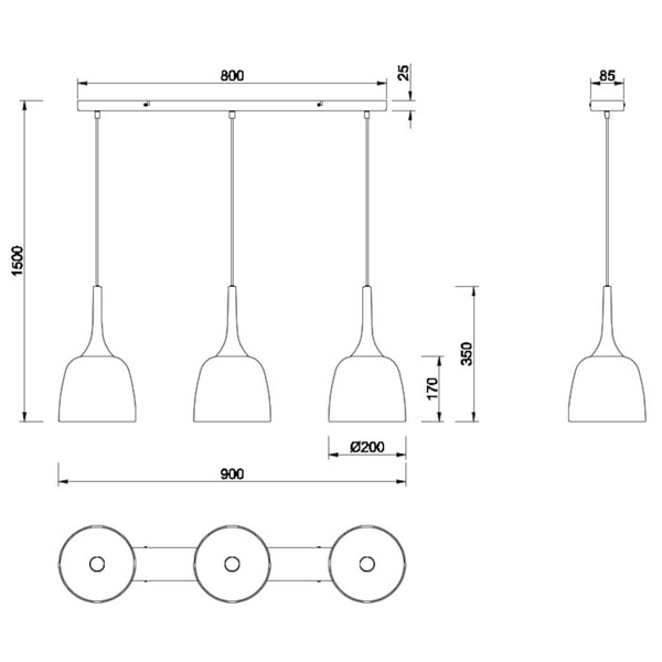 Potrójna lampa zawieszana CHIRON 310800308 Trio mosiądz czarny