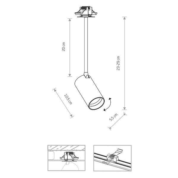 Podtynkowy reflektorek metalowy Mono 7737 do garderoby czarny