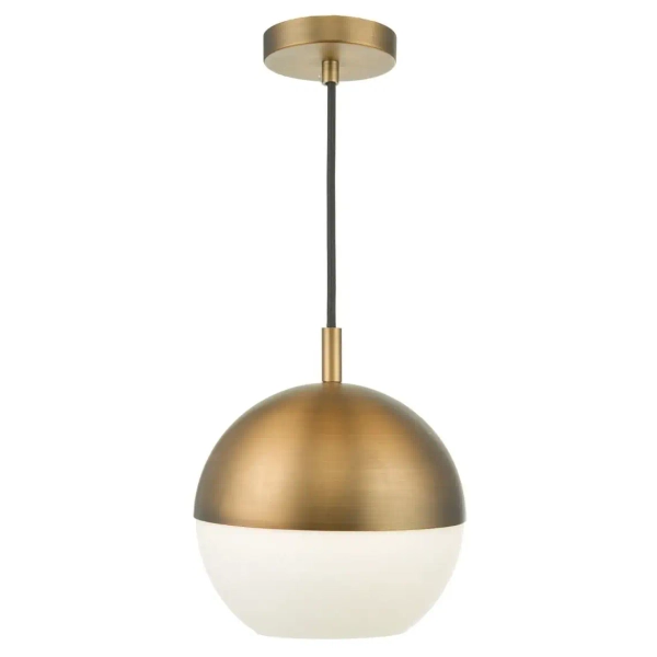Okrągła wisząca lampa Andre AND0142 kula biała mosiądz