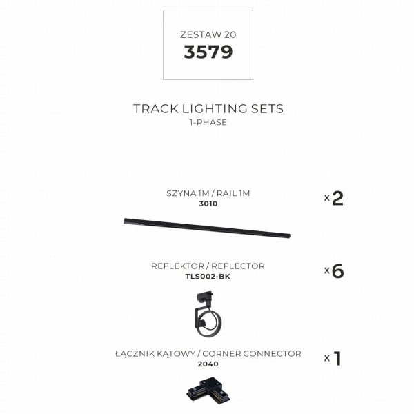 Instalacja szynowa jednoobwodowa 3579 regulowany czarny