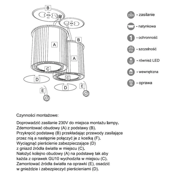 LAMPA sufitowa OSAKA 1120 Shilo natynkowa OPRAWA plafon spot tuby DOWNLIGHT czarny