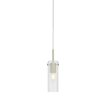 Szklana lampa zwisowa Tibia 109013 tubka żebrowana nikiel