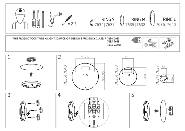 Loftowa lampa ścienna Ring 7634 LED 7634 3000K do holu czarna
