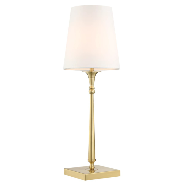 Klasyczna lampa gabinetowa Austin T01234BR-WH Cosmolight metal tkanina mosiądz biała